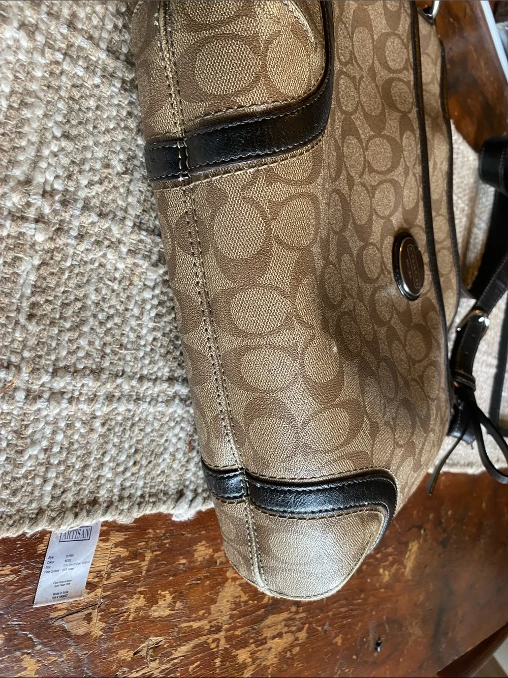 Coach Brown Signature Canvas Crossbody with Black Trim